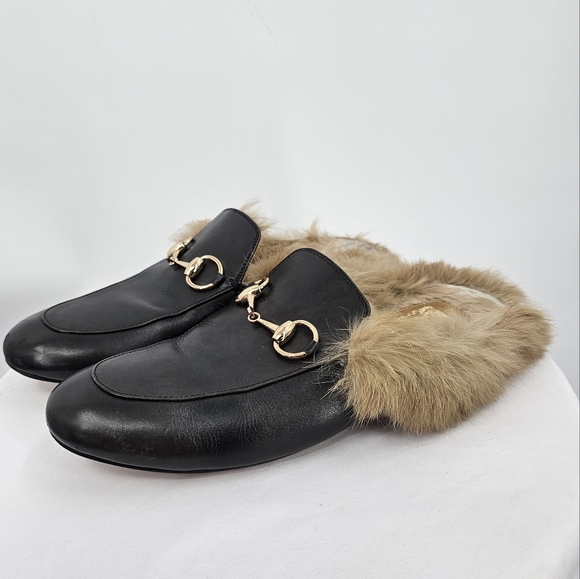 Gucci 2015 Re-Edition Princeton Leather Wool Lined Mule Slipper Black Size 38 - Picture 1 of 11